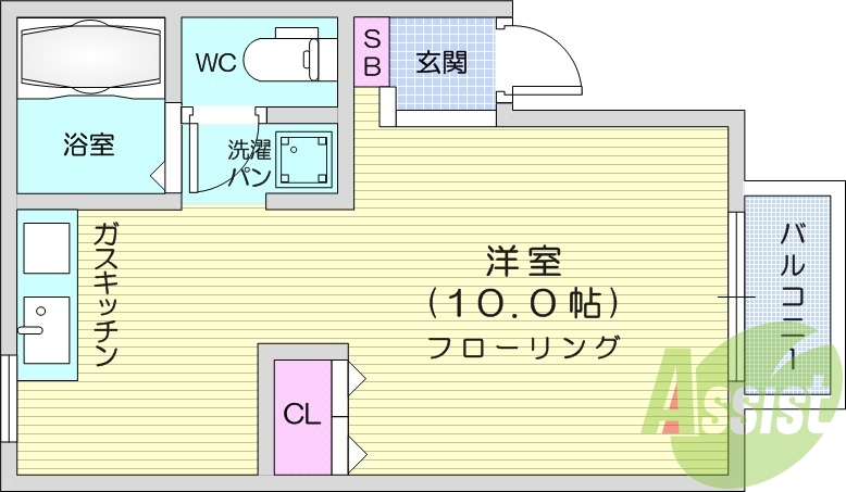 １R 、インターネット無料、都市ガス、バス・トイレ別