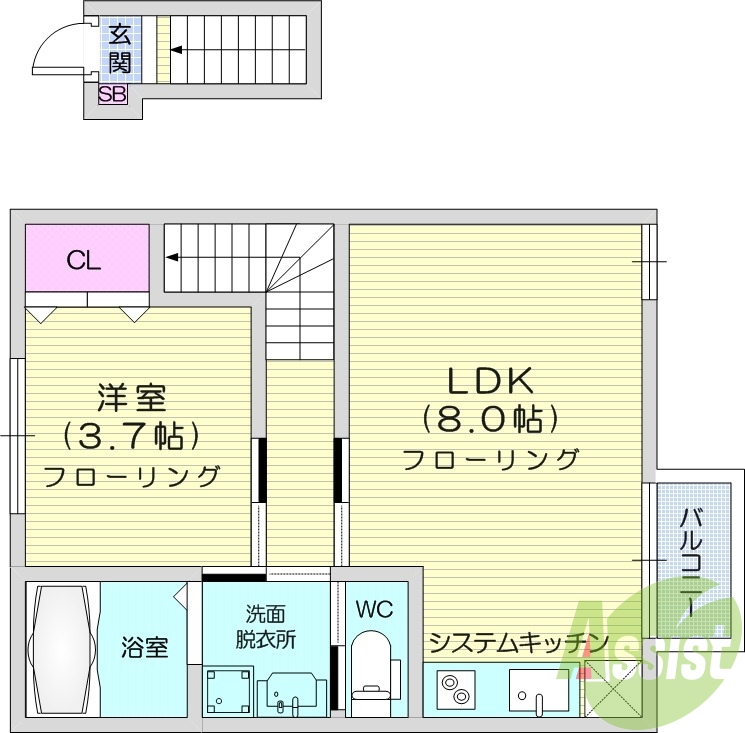 1LDK、バルコニー、ネット無料、浴室乾燥機、IHコンロ