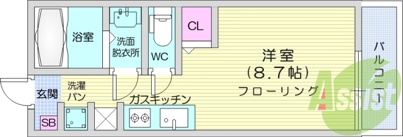 1K、浴室乾燥機、室内洗濯機置き場、ネット無料