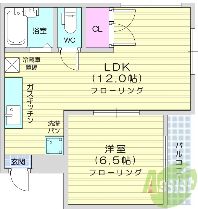 1LDK、バス・トイレ別、室内洗濯機置き場、冷暖房エアコン