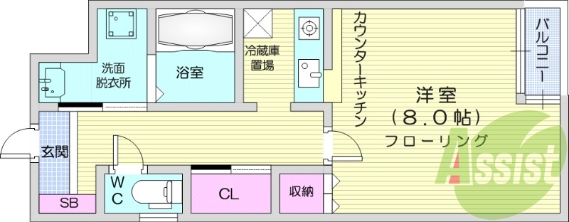 １K、オール電化、カウンターキッチン、モニター付インターホン
