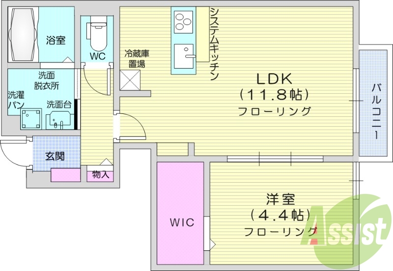 1LDK、インターネット無料、宅配ボックス有、一坪風呂