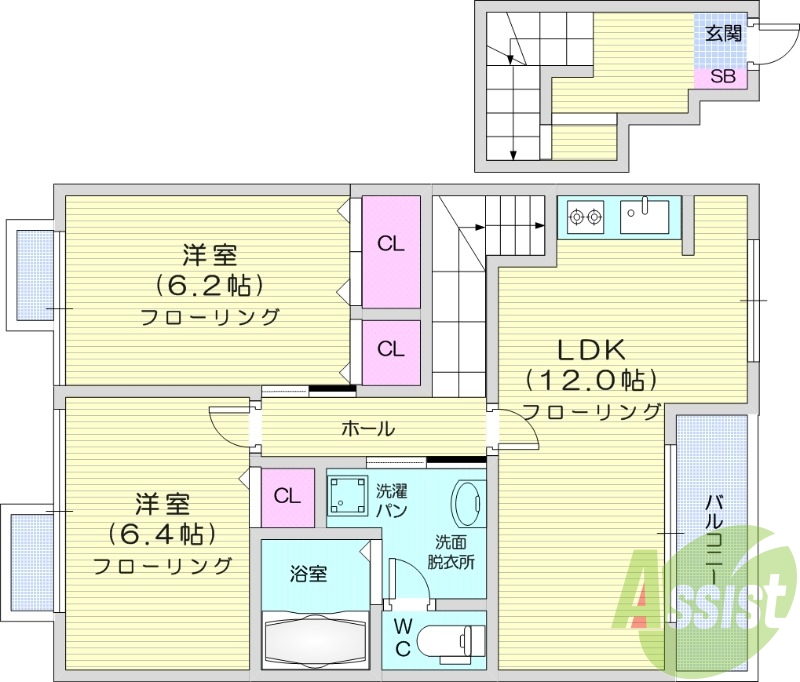 2LDK・エアコン・独立洗面・トランクルーム