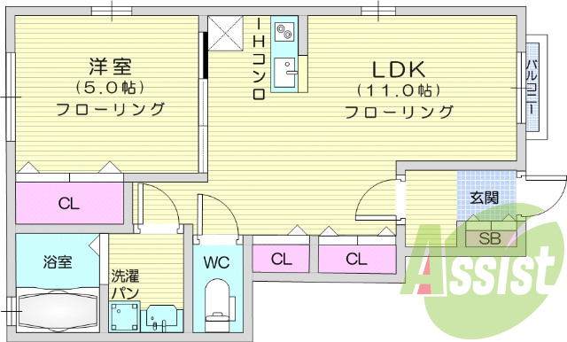 1LDK、モニター付きインターホン、エアコン