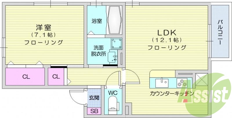 １LDK、カウンターK、追い焚き、シャンプードレッサー