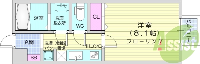 1K、洋室、温水洗浄便座、ネット無料、シューズボックス