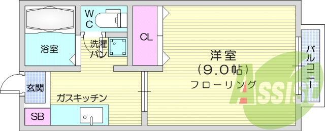 1K・バストイレ別、洗面台、CATV、プロパンガス