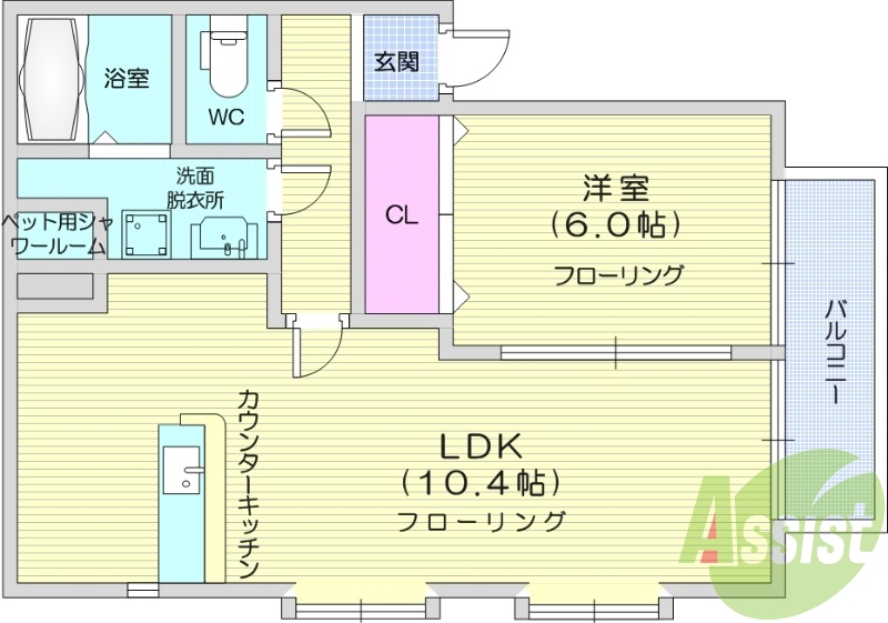 1LDK、ペット相談、ペット用シャワールーム