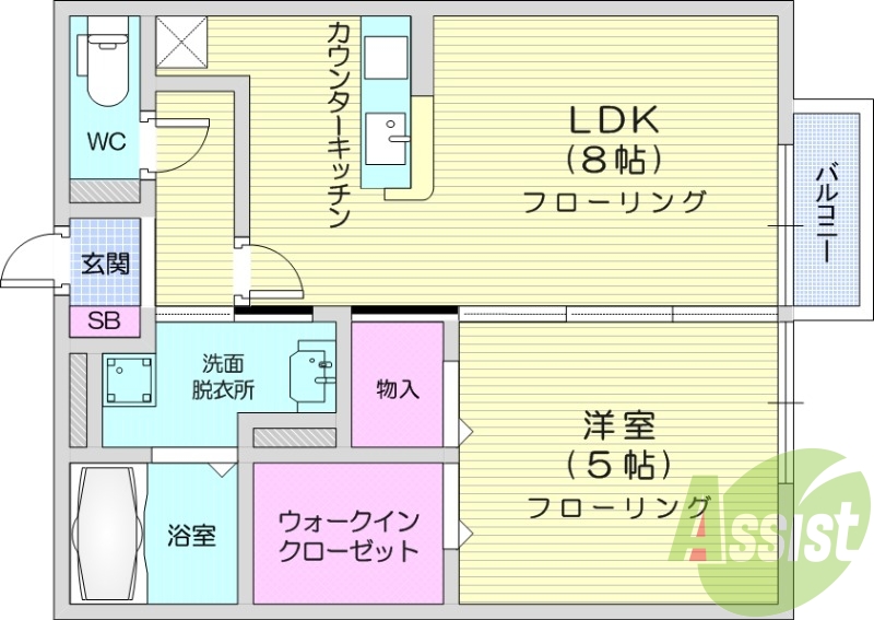 1LDK、南向き、モニター付インターホン、バストイレ別