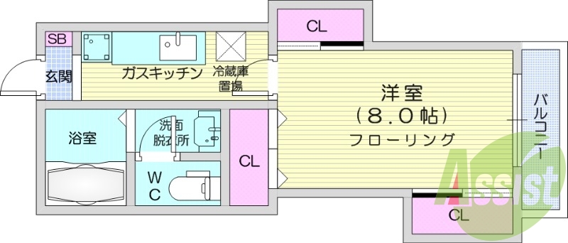 1K、追い焚き、エアコン、モニタ付きインターホン、洗面所独立