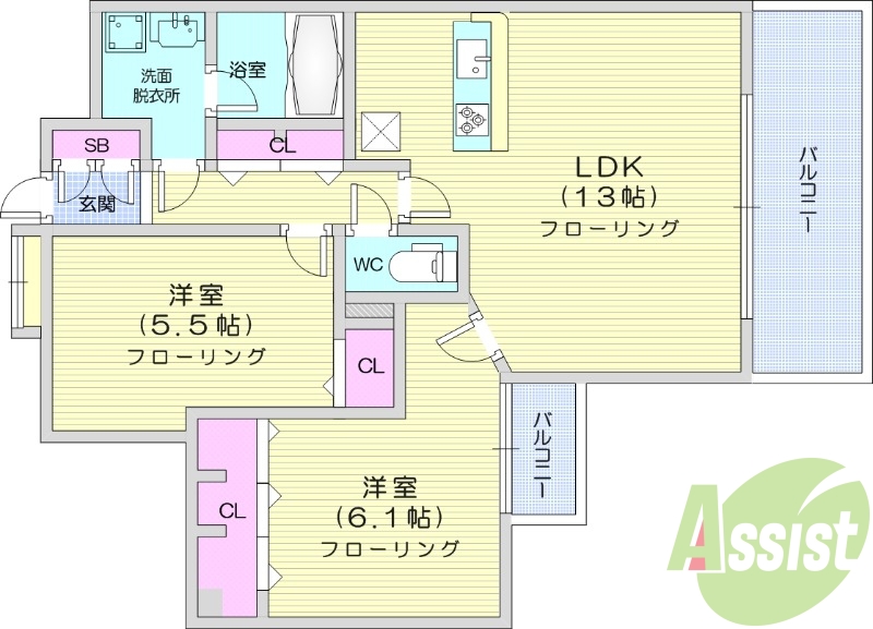 2LDK、角部屋、宅配ボックス、防犯カメラ