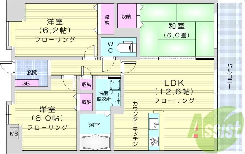 2LDK、宅配ボックス、防犯カメラ、TVインターホン付