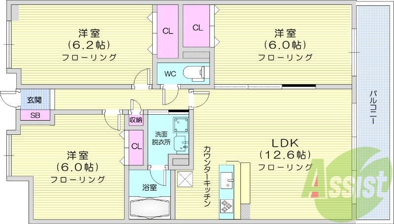 3LDK、宅配ボックス、防犯カメラ、TVインターホン付
