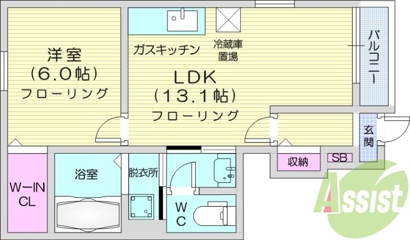 1LDK、バストイレ別、モニター付きインターホン