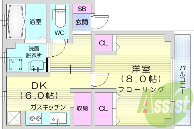都市ガス、シューズボックス、エアコン、インターホン。