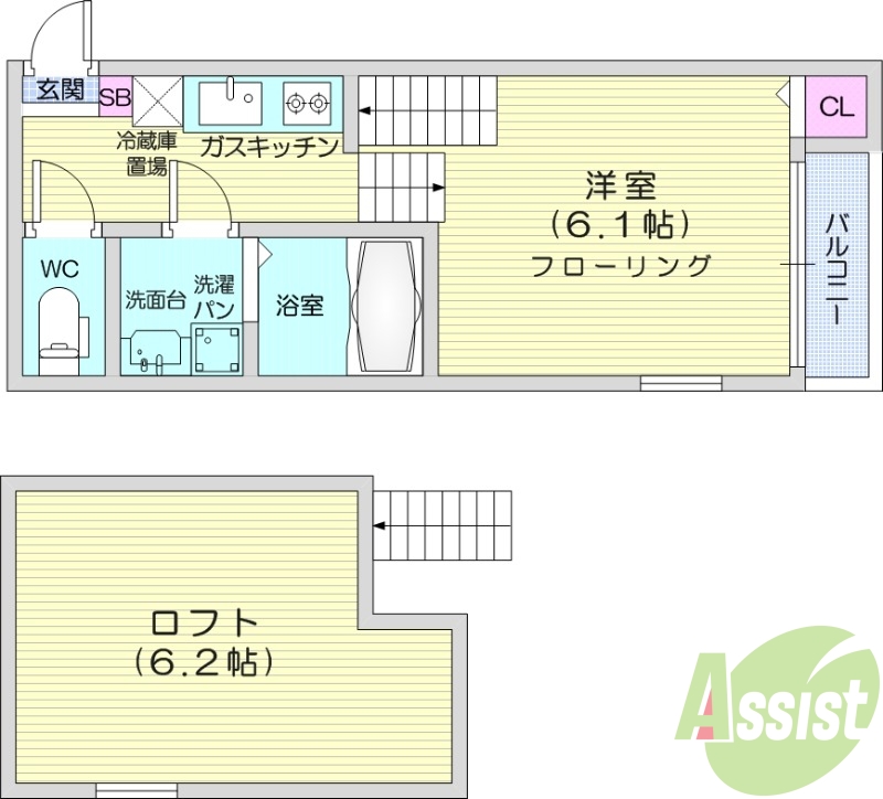 1K、ロフト付き、デザイナーズ、24時間換気システム