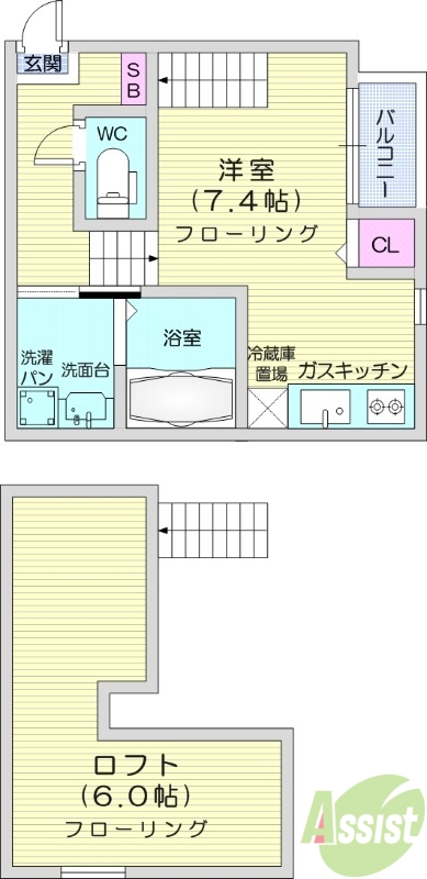 1K、ロフト付き、デザイナーズ、24時間換気システム