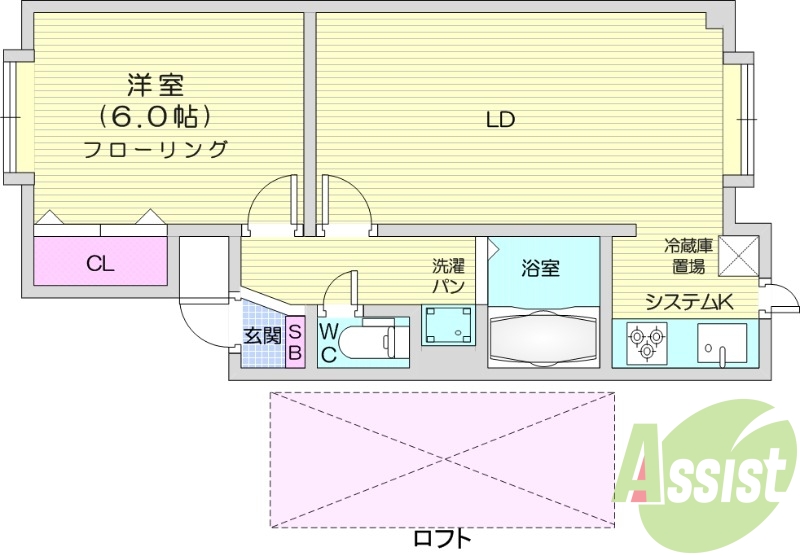 1LDK、最上階、ガスコンロ3口、エアコン、バストイレ別