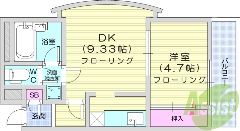 1LDK、3階、バストイレ別、モニター付きインターフォン