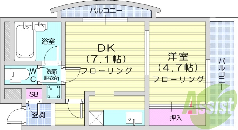 1DK、マンション、バストイレ別、オートロック、角部屋