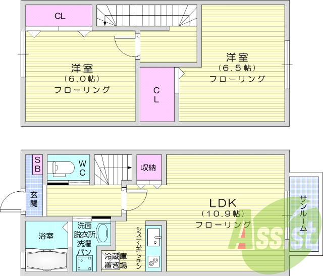 2LDK、南向き、陽当り良好、インターネット無料、サンルーム