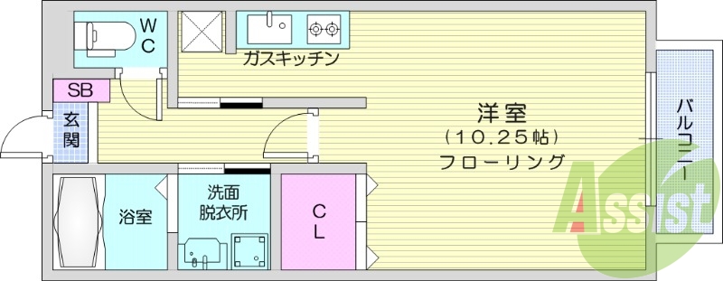 1R、エアコン、B.T別、温水洗浄便座、洗面所独立