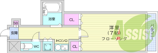1K、モニター付きインターホン、バストイレ別。