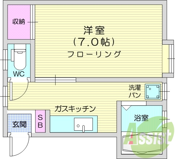 バストイレ別、ガスキッチン、洋室7帖、収納