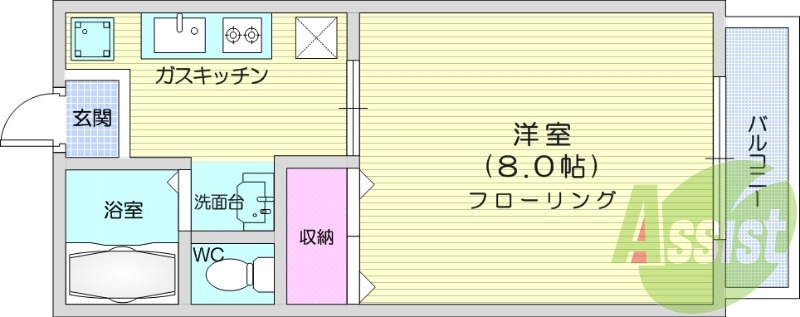 １K、ロフト、独立洗面台、エアコン、システムキッチン