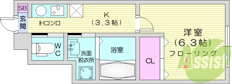 1K、インターネット無料、浴室乾燥機付、TVインターホン