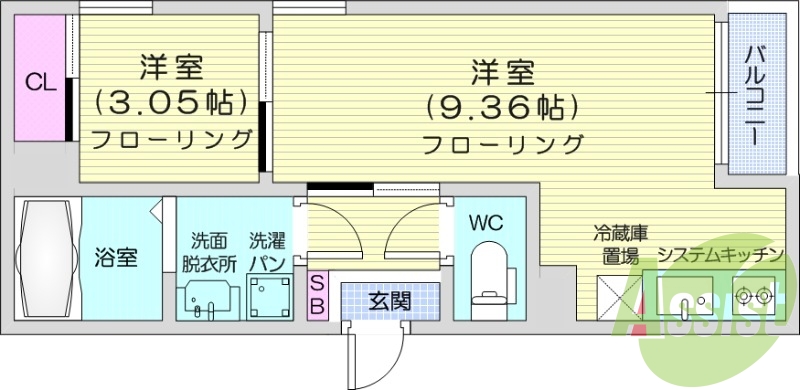 1LDK、ガスコンロ2口、浴室乾燥、ネット無料、浴室乾燥