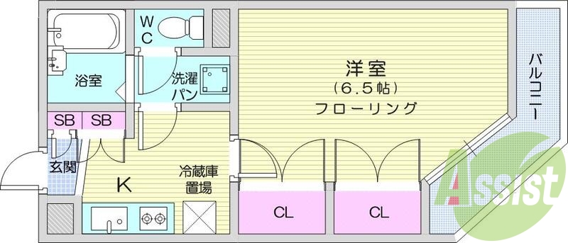 1K、南向き、モニター付きインターホン、室内洗濯機置場