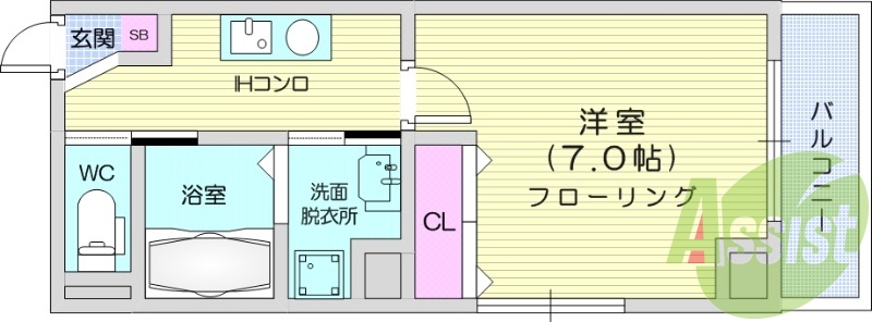 1K、防犯カメラ、モニター付きインターホン、オートロック