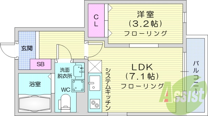 1LDK、ネット無料、追い焚き機能、収納、システムキッチン