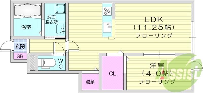 1LDK、オートロック、防犯カメラ、インターネット無料