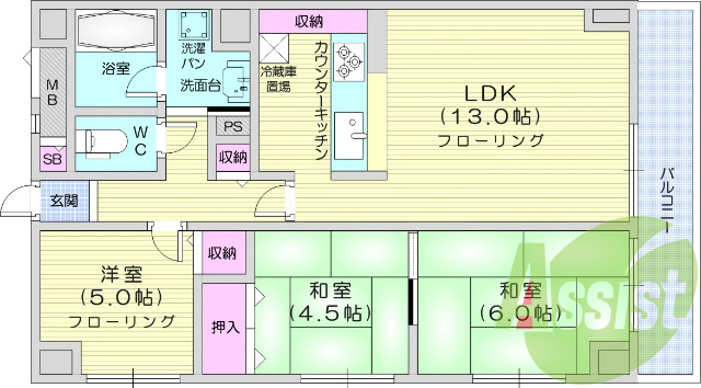 2LDK、日当たり良好、ペット飼育可、追い焚き、バストイレ別