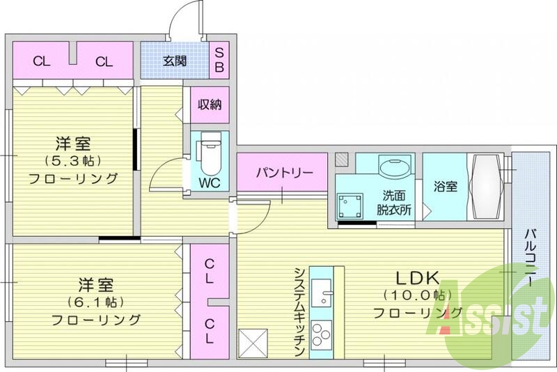 2LDK、エアコン、角部屋、カウンターキッチン、バストイレ別