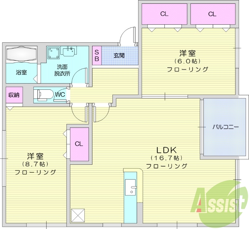2LDK、モニターインターホン、浴室乾燥、追い焚き、エアコン