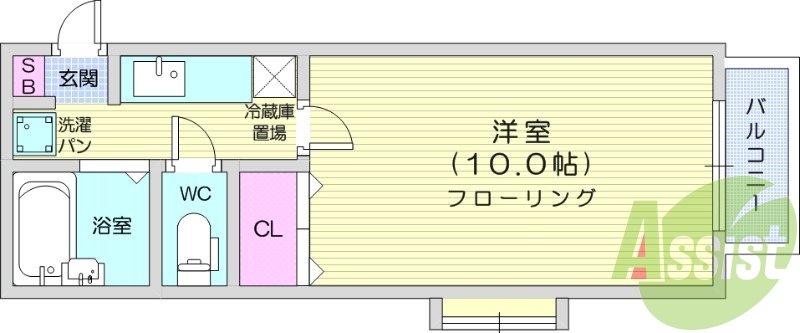 1K。エアコン、バストイレ別、プロパン、バルコニー