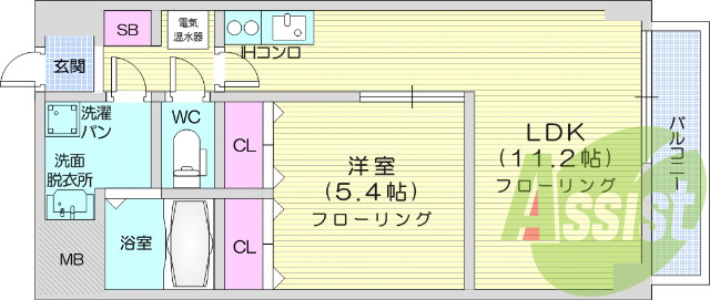 1LDK　オートロック、浴室乾燥機、エアコン