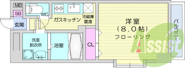 1Ｋ、エアコン、システムキッチン、バストイレ別