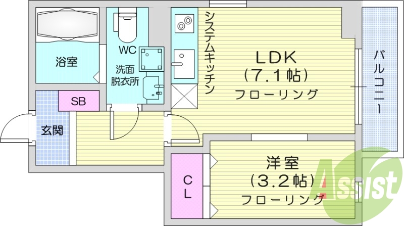 1LDK、ネット無料、追い焚き機能、収納、システムキッチン
