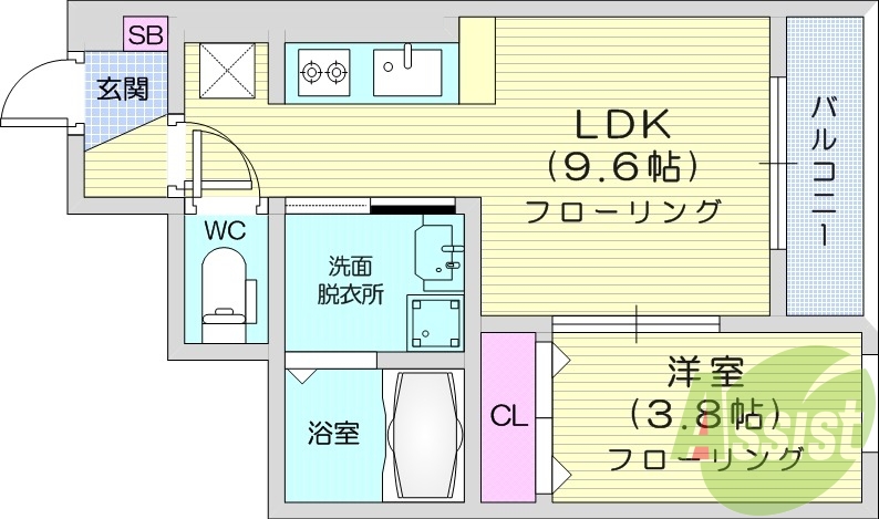 1LDK 、エアコン、室内洗濯機置場、トイレ浴室別、収納