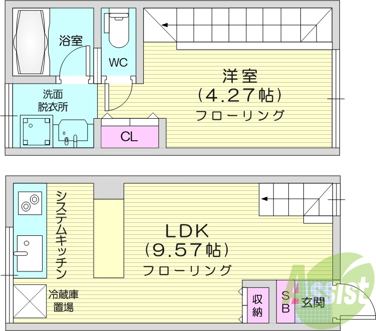 1LDK、メゾネットタイプ、ネット使用料不要、日当たり良好