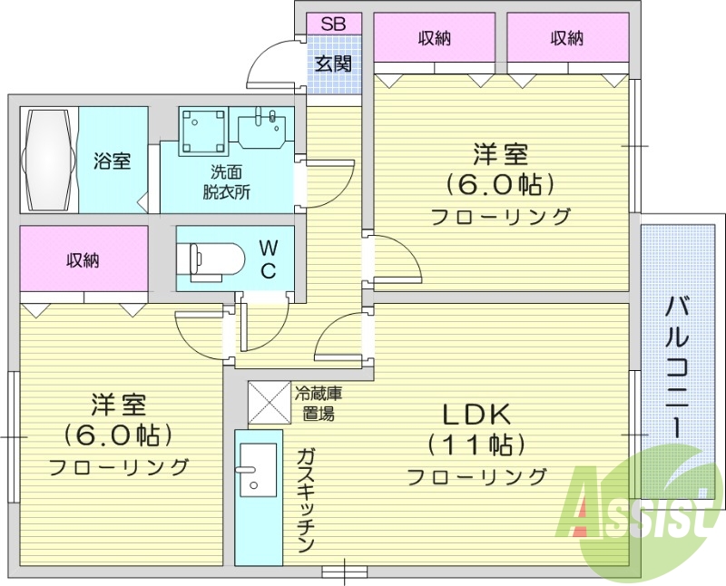 2LDK、追い焚き機能、物置、エアコン設置済み