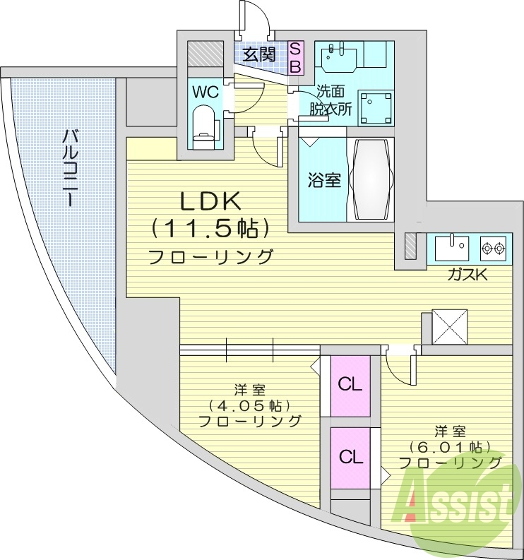 2LDK、ウォシュレット、浴室乾燥、カメラ付きインターホン