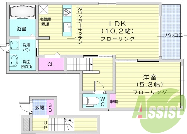 1LDK、エアコン、フローリング、バルコニー、物置