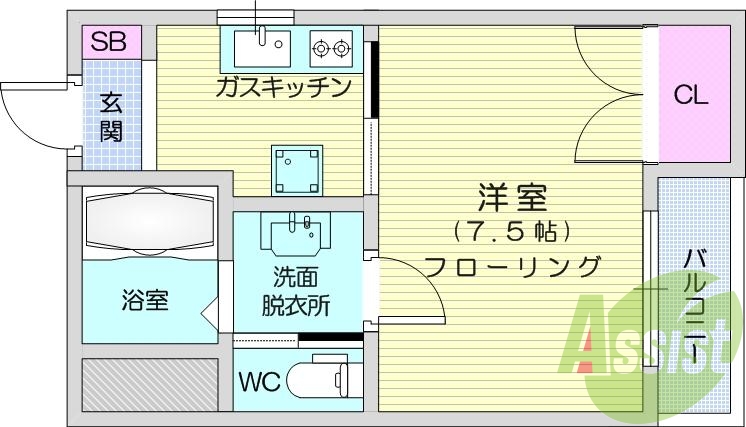 1K、エアコン、インターホン、バストイレ別