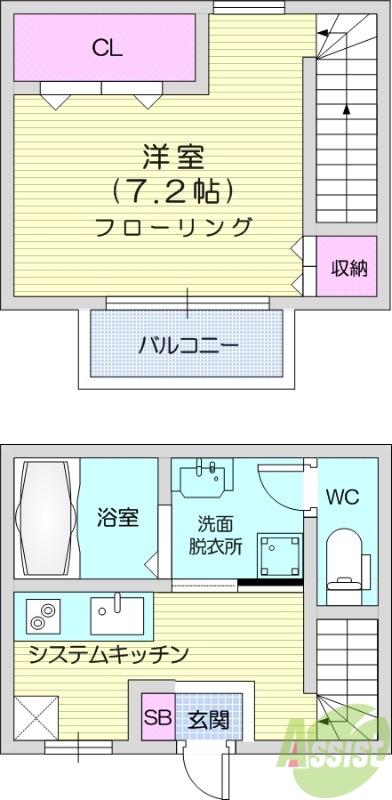 写真は別室です。1DK、メゾネット、バストイレ別、追い炊き