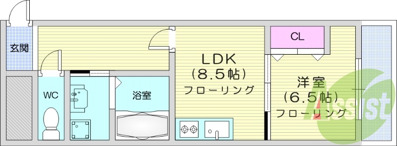 １K、インターネット無料、事務所使用可